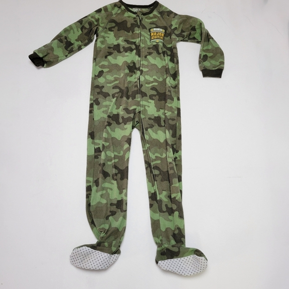 THE CHILDRENS PLACE Boys Green Camo Footie Onesie Pajamas Size 5T - Picture 1 of 6